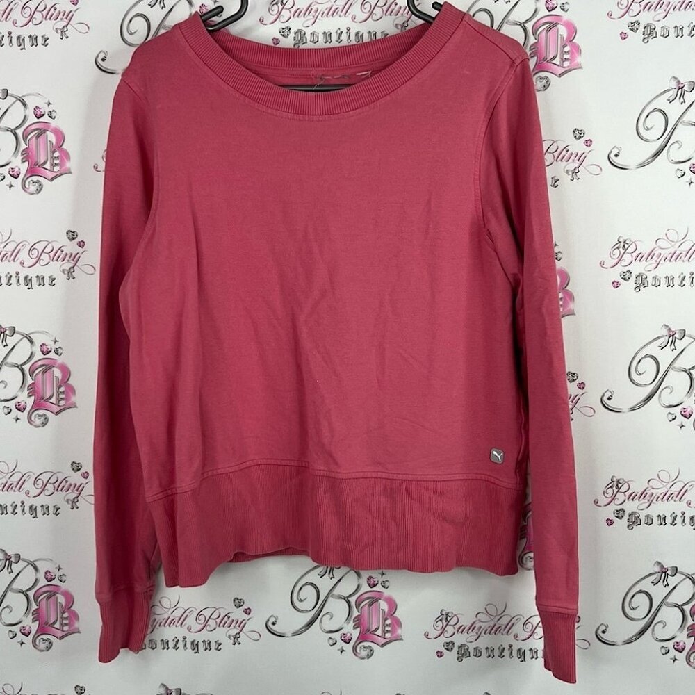 Puma pull over sweater long sleeves Women's red Pink Top comfy lounge zip back